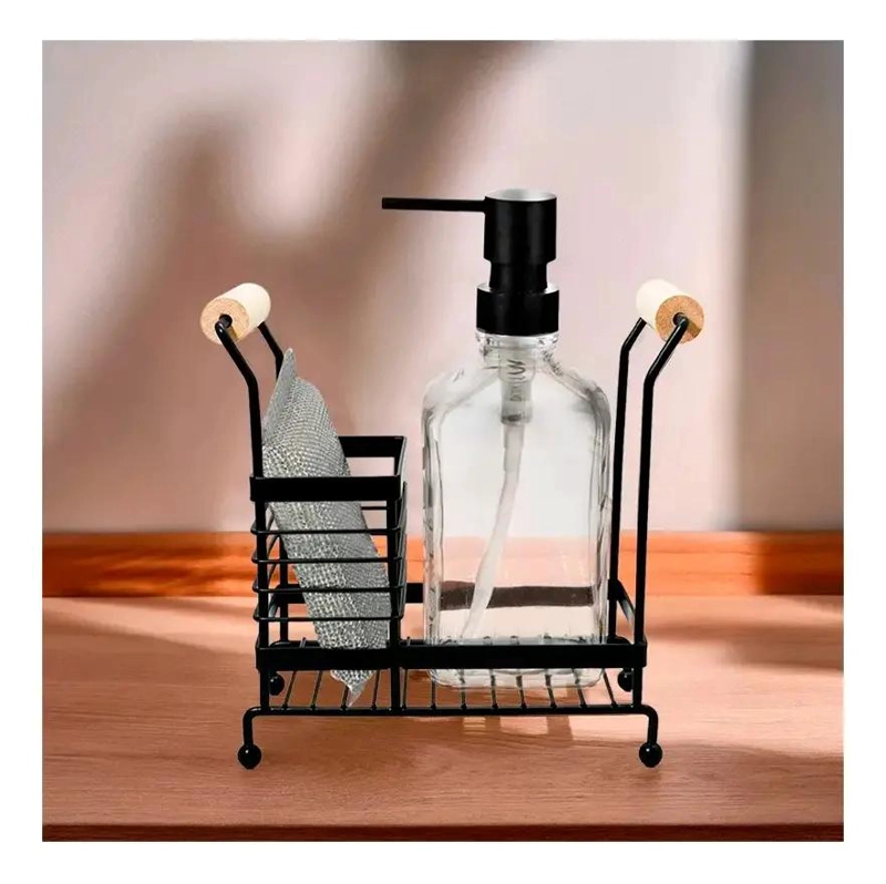 ORGANIZADOR DE ESPONJAS Y JABON PARA COCINA EN METAL Y MADERA - 4