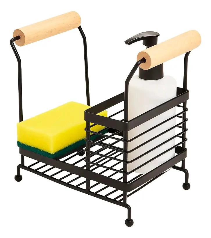 ORGANIZADOR DE ESPONJAS Y JABON PARA COCINA EN METAL Y MADERA - 5