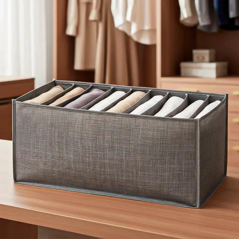 ORGANIZADOR PLEGABLE PARA ROPA CON 9 COMPARTIMIENTOS EN GRIS - 1