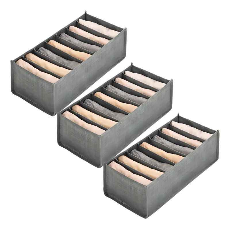 PACK DE 3 ORGANIZADORES DE ROPA CON 7 COMPARTIMIENTOS EN GRIS - 1