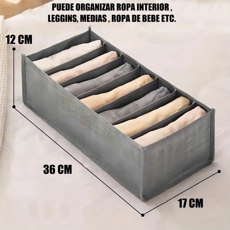 PACK DE 3 ORGANIZADORES DE ROPA CON 7 COMPARTIMIENTOS EN GRIS - 5