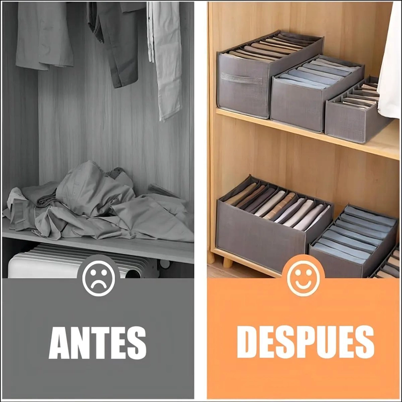 PACK DE 3 ORGANIZADORES DE ROPA CON 7 COMPARTIMIENTOS EN GRIS - 8