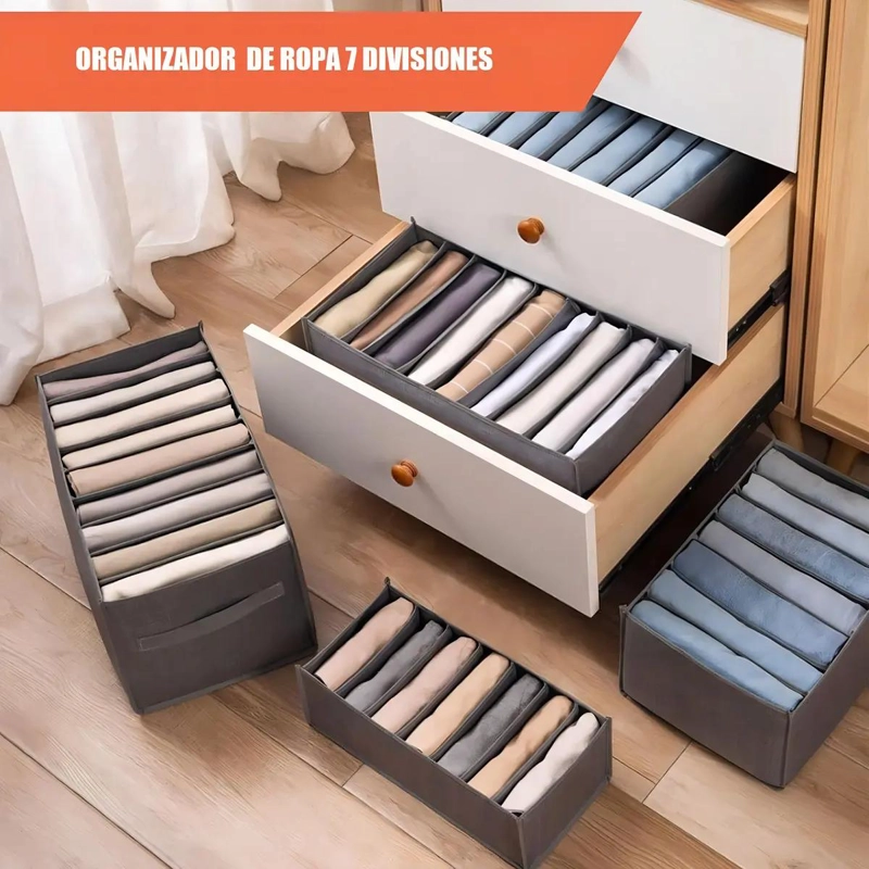 PACK DE 3 ORGANIZADORES DE ROPA CON 7 COMPARTIMIENTOS EN GRIS - 9