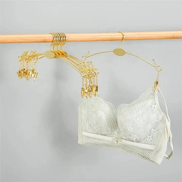 PACK DE 10 COLGADORES ELEGANTES PARA LENCERIA COLOR ORO - 1