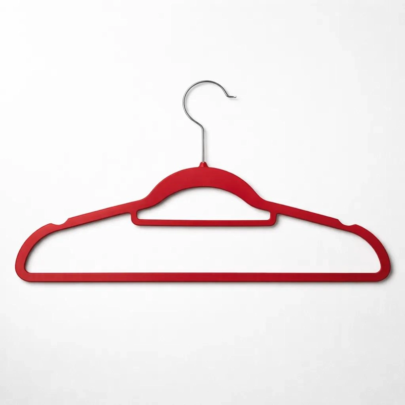PACK DE 10 COLGADORES ANTIDESLIZANTES PARA ROPA EN ROJO - 1