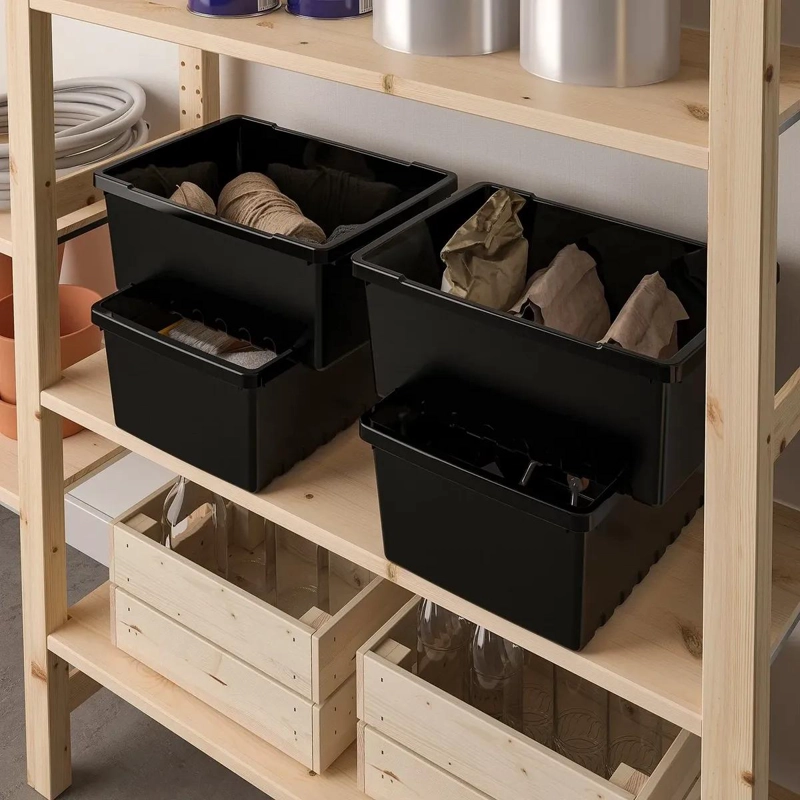 CAJA ORGANIZADORA APILABLE NEGRA 35X25X14 CM PARA ALMACENAMIENTO - 2
