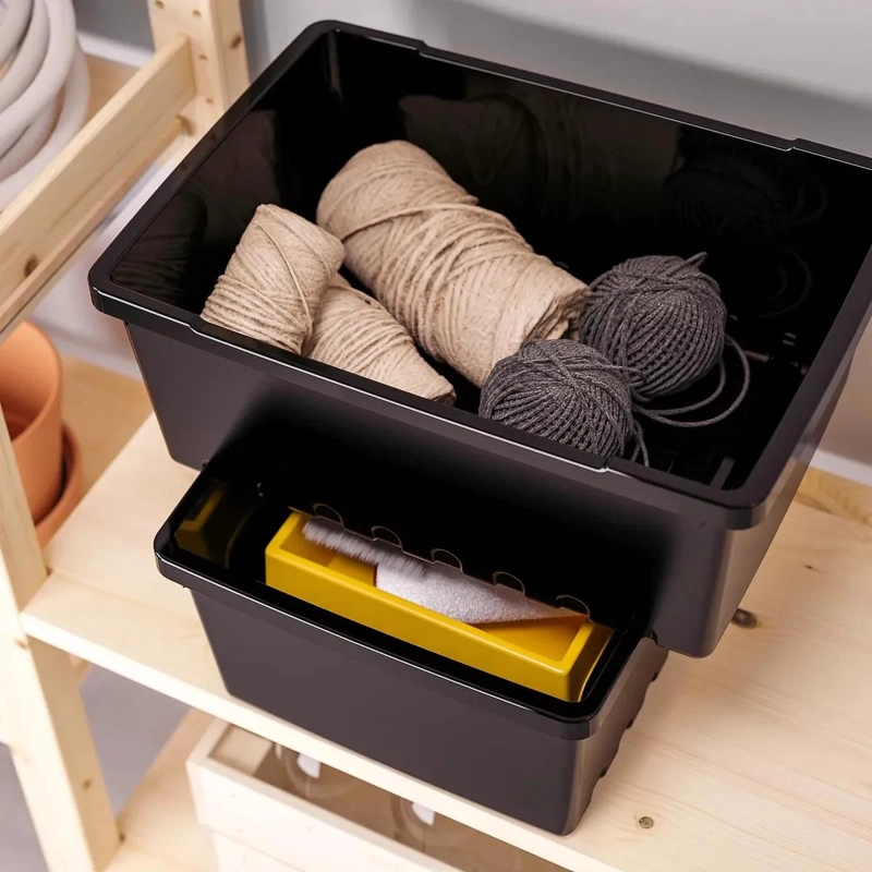 CAJA ORGANIZADORA APILABLE NEGRA 35X25X14 CM PARA ALMACENAMIENTO - 4