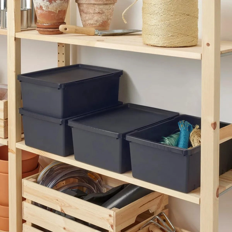 CAJA ORGANIZADORA APILABLE NEGRA 35X25X14 CM PARA ALMACENAMIENTO - 5