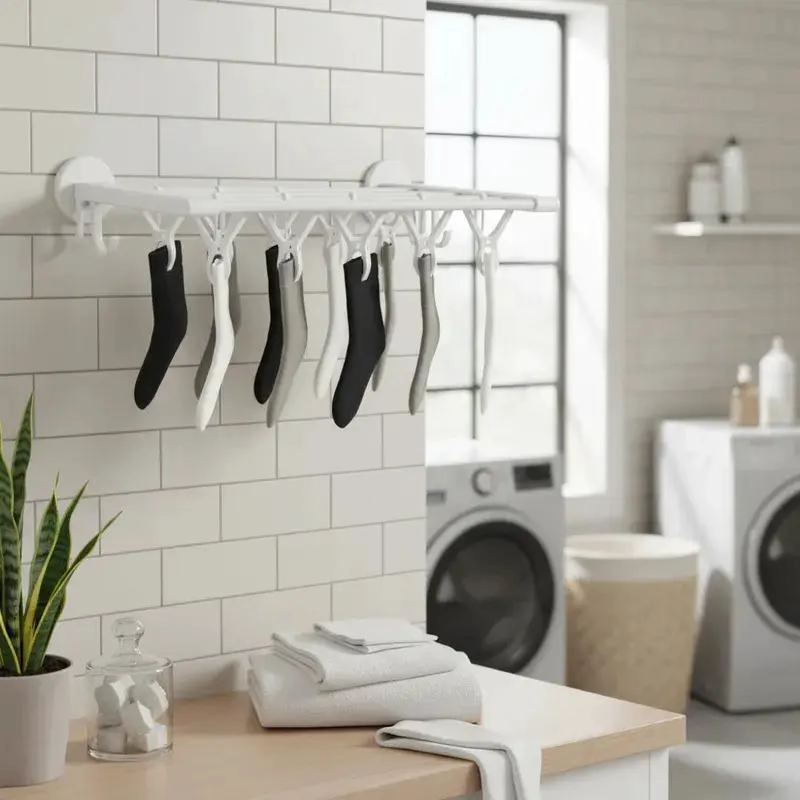 COLGADOR DE PARED MULTIFUNCIONAL CON 8 CLIPS PARA ROPA - 5