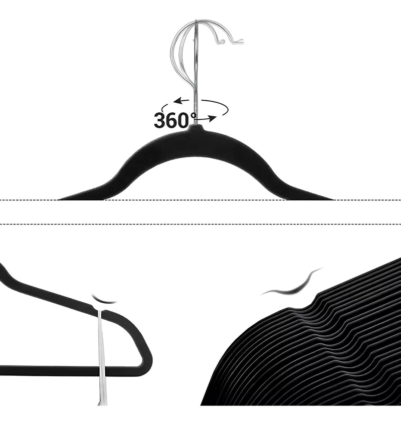 PACK DE 20 PERCHAS DE TERCIOPELO ANTIDESLIZANTE COLOR NEGRO - 5