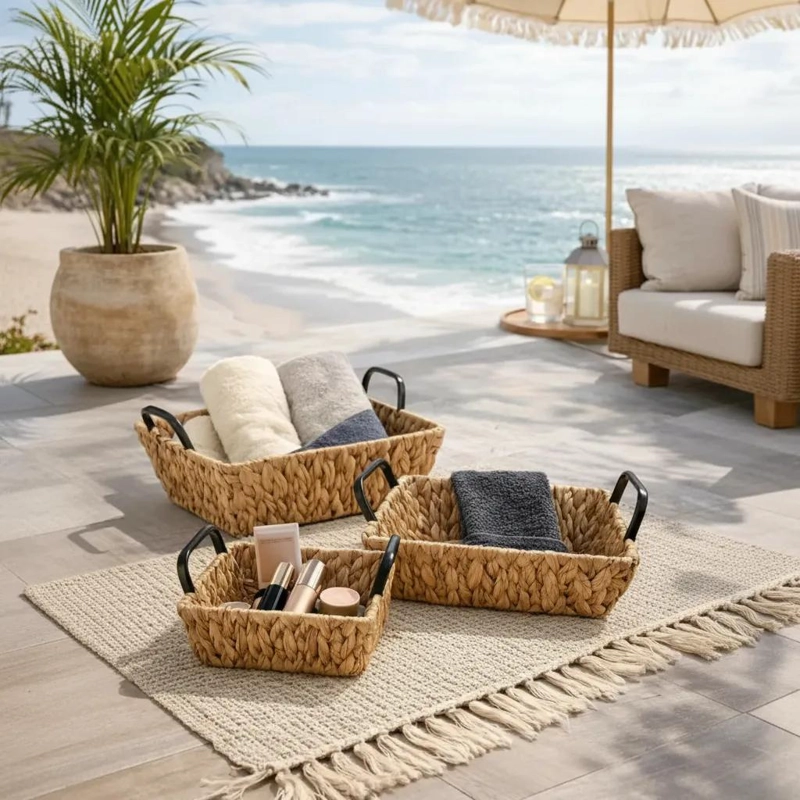 SET DE 3 CESTAS ORGANIZADORAS DE YUTE CON ASA PARA EL HOGAR - 5