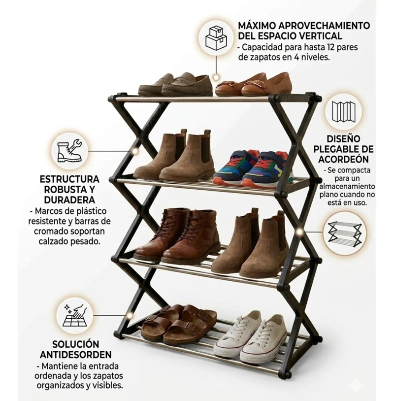 ZAPATERA PLEGABLE ACORDEON PARA 12 PARES DE CALZADO - 4
