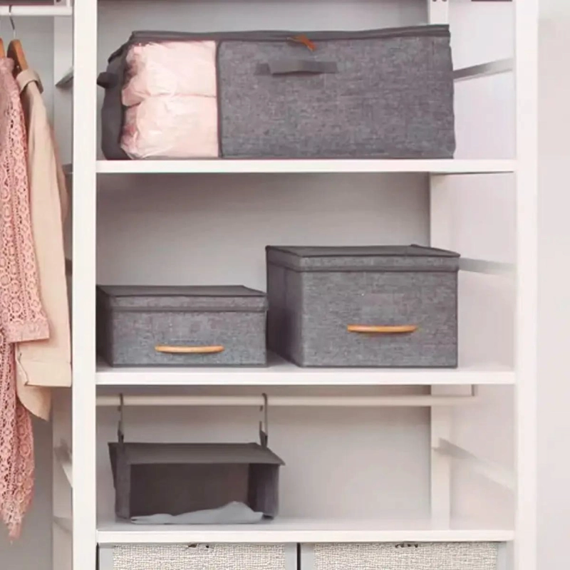PACK 2 CAJAS ORGANIZADORAS PLEGABLES GRANDES DE LINO GRIS - 6