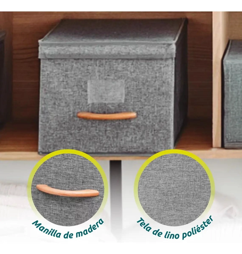 PACK 2 CAJAS ORGANIZADORAS PLEGABLES GRANDES DE LINO GRIS - 7