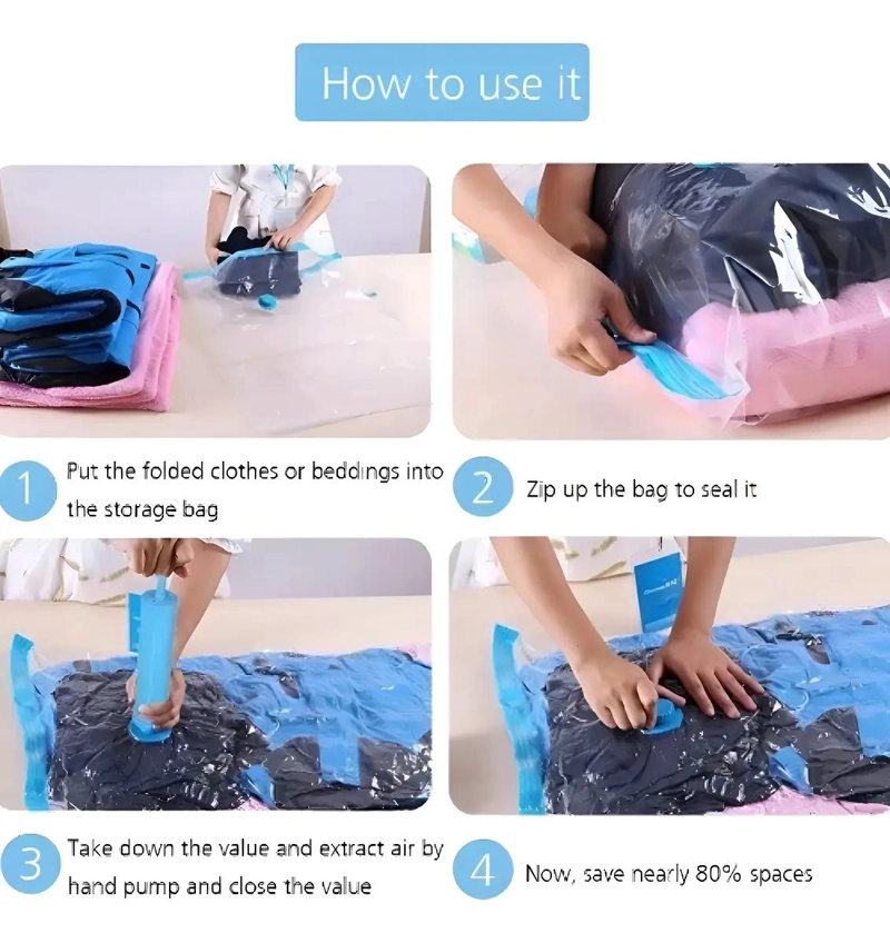 PACK DE 5 BOLSAS ORGANIZADORAS AL VACIO CON BOMBA MANUAL - 4