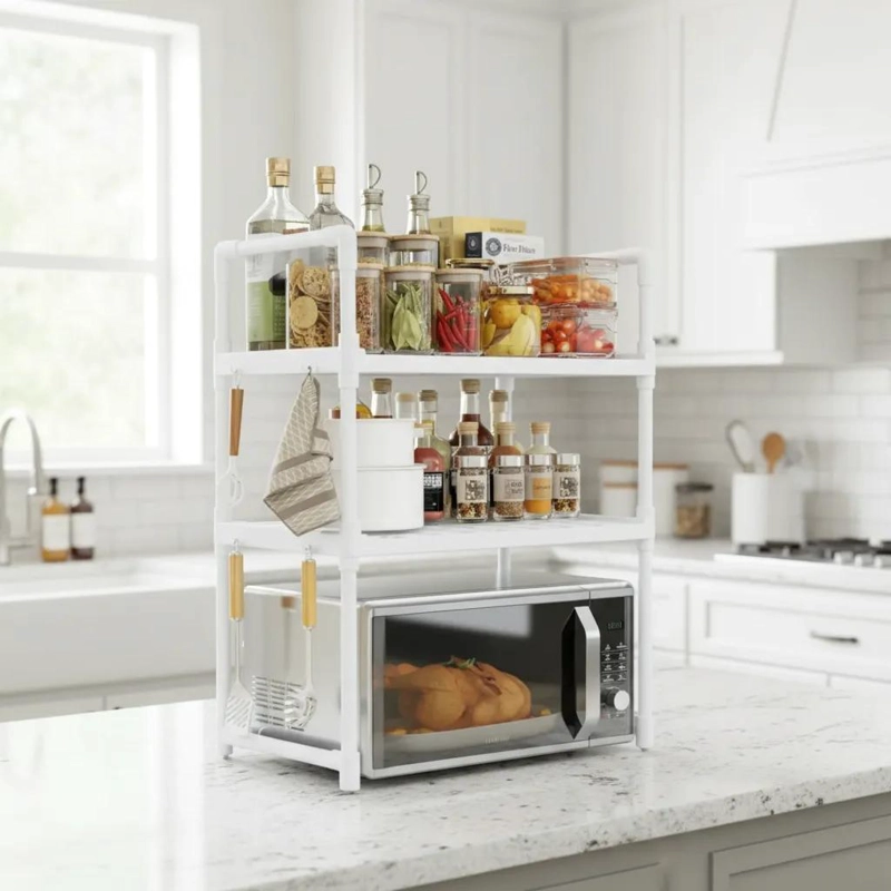ESTANTE ORGANIZADOR BLANCO PARA HORNO MICROONDAS Y COCINA - 9