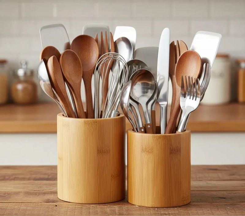 ORGANIZADOR DE CUBIERTOS DE MADERA DE BAMBU PARA COCINA 13CM - 10