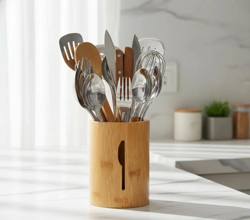 ORGANIZADOR DE CUBIERTOS DE MADERA DE BAMBU PARA COCINA 13CM - 2