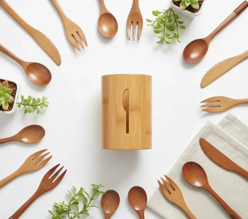 ORGANIZADOR DE CUBIERTOS DE MADERA DE BAMBU PARA COCINA 13CM - 6