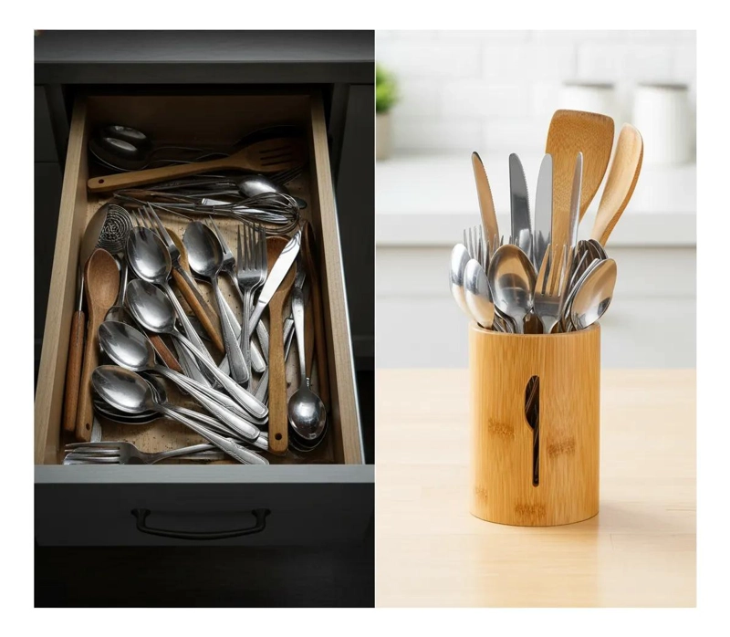 ORGANIZADOR DE CUBIERTOS DE MADERA DE BAMBU PARA COCINA 13CM - 7
