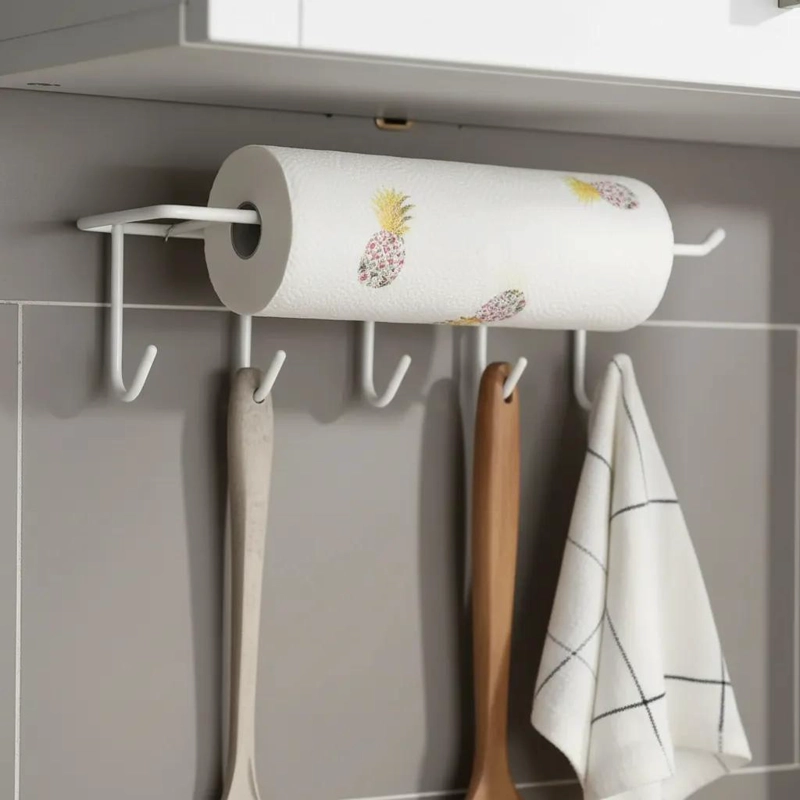 SOPORTE MURAL PARA TOALLAS DE COCINA CON 5 GANCHOS - 1