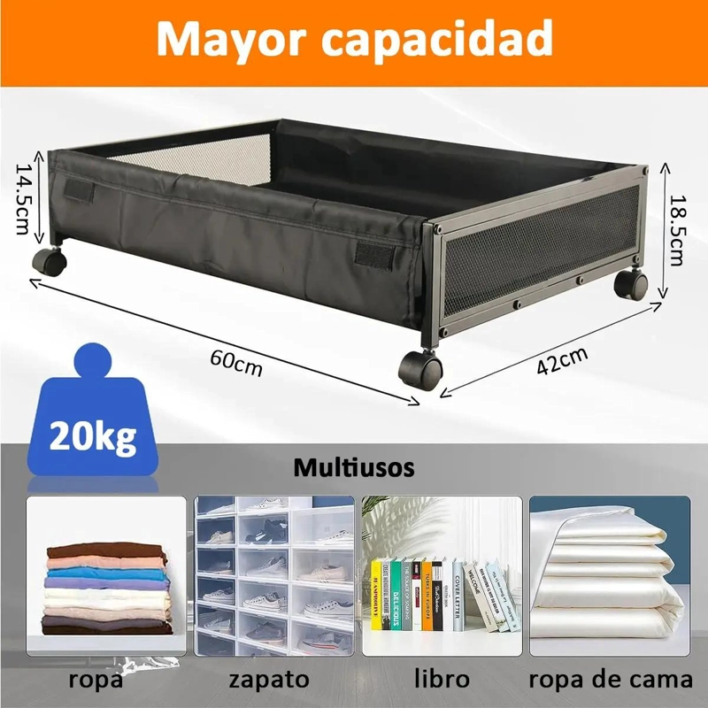 CAJA DE ALMACENAMIENTO BAJO CAMA CON RUEDAS Y CUBIERTA ANTIPOLVO - 2