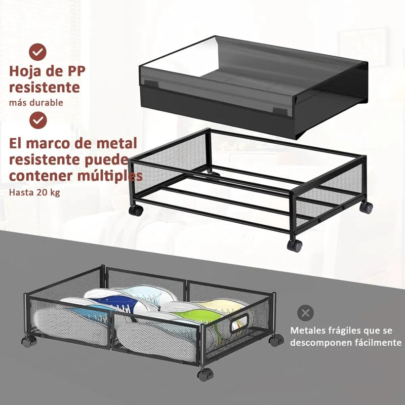 CAJA DE ALMACENAMIENTO BAJO CAMA CON RUEDAS Y CUBIERTA ANTIPOLVO - 3