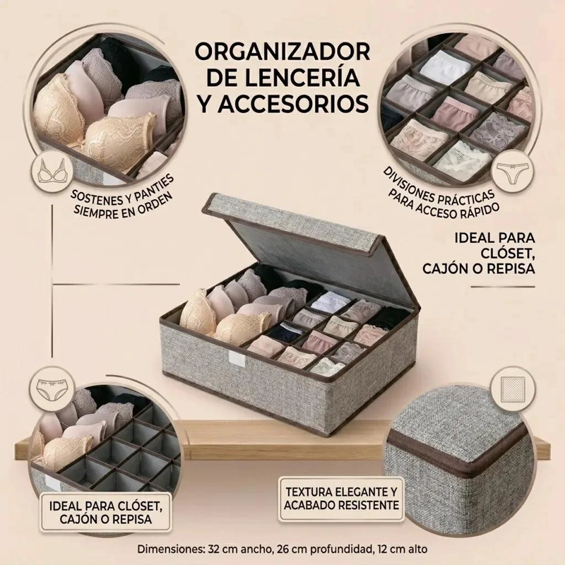 CAJA ORGANIZADORA PARA ROPA INTERIOR FEMENINA CON DIVISIONES - 6