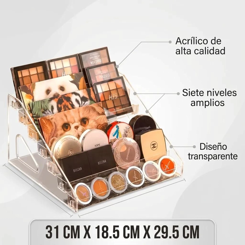 ORGANIZADOR ACRILICO TRANSPARENTE DE MAQUILLAJE CON 7 NIVELES - 8