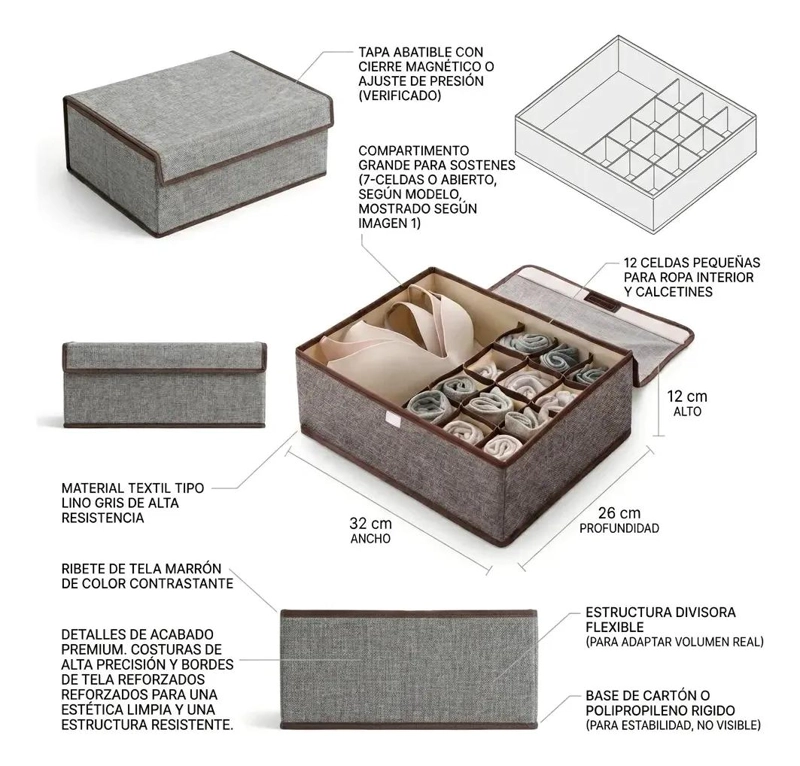CAJA ORGANIZADORA MULTIUSO PARA ROPA Y ACCESORIOS EN GRIS - 5