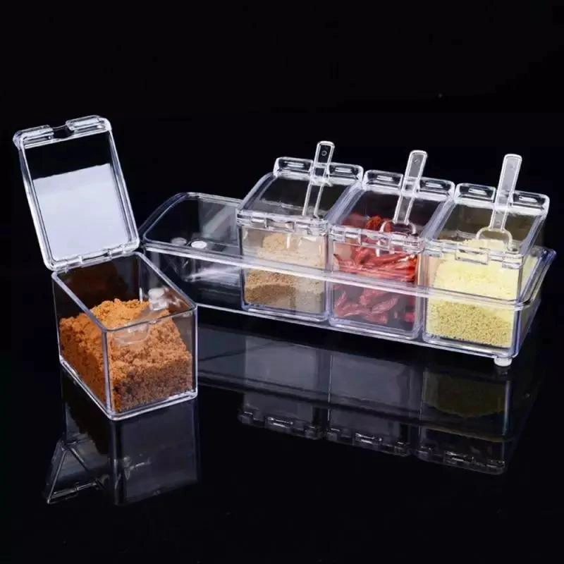 ORGANIZADOR DE ESPECIAS CON CUATRO FRASCOS TRANSPARENTES - 2