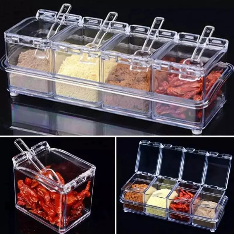 ORGANIZADOR DE ESPECIAS CON CUATRO FRASCOS TRANSPARENTES - 5