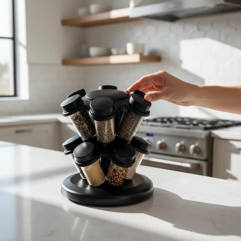 ESPECIERO GIRATORIO CON 12 FRASCOS PARA COCINA ORGANIZADOR - 1