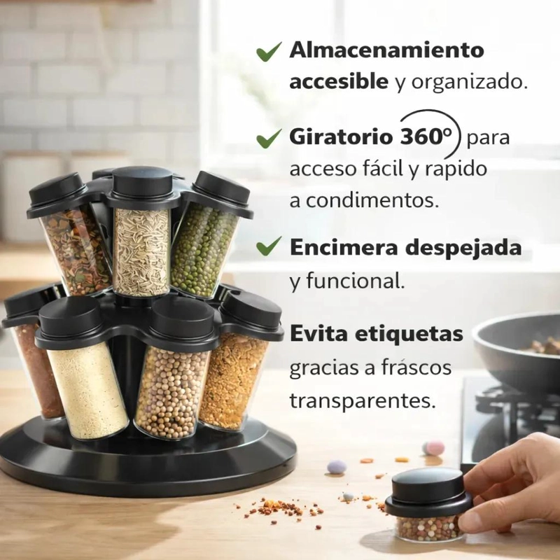 ESPECIERO GIRATORIO 12 FRASCOS PARA ORGANIZAR COCINA - 4