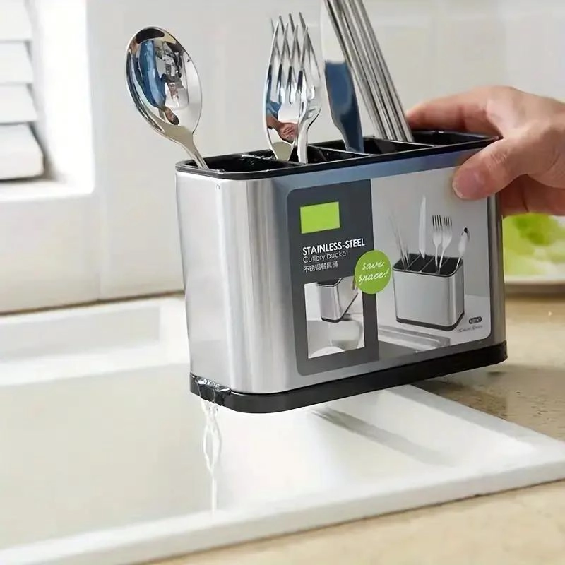 ESCURRIDOR ORGANIZADOR DE CUBIERTOS DE ACERO INOXIDABLE Y PP - 7
