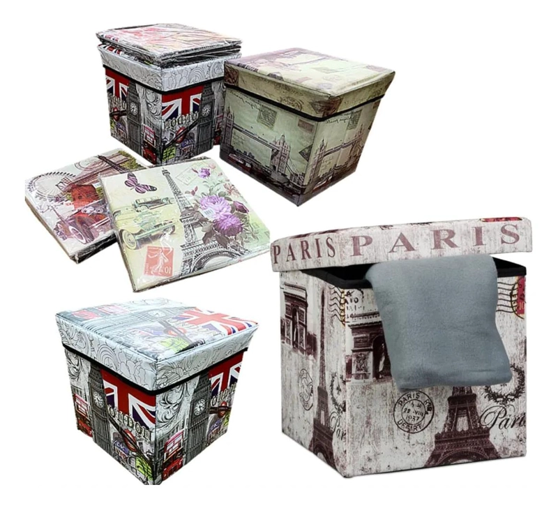 PUFF BAUL CUBO ORGANIZADOR PLEGABLE ECOCUERO 30X30CM - 1