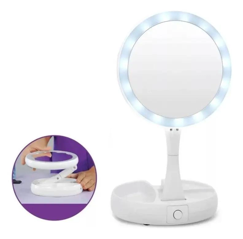 ESPEJO PLEGABLE CON LUZ LED Y AUMENTO 10X PARA MAQUILLAJE - 10