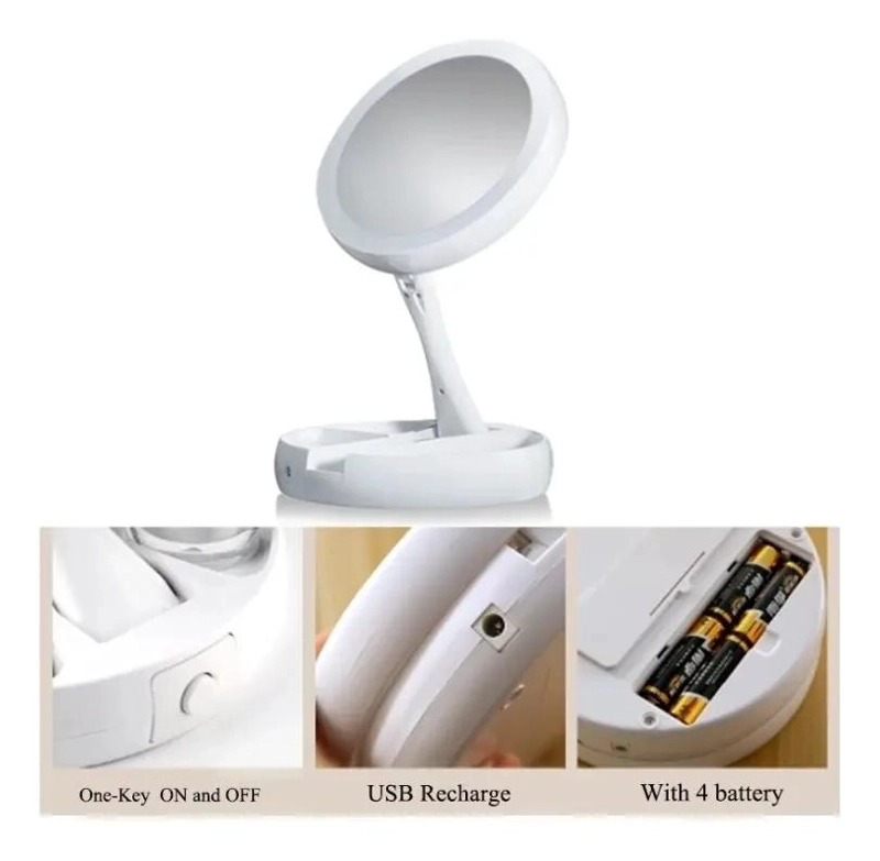 ESPEJO PLEGABLE CON LUZ LED Y AUMENTO 10X PARA MAQUILLAJE - 3