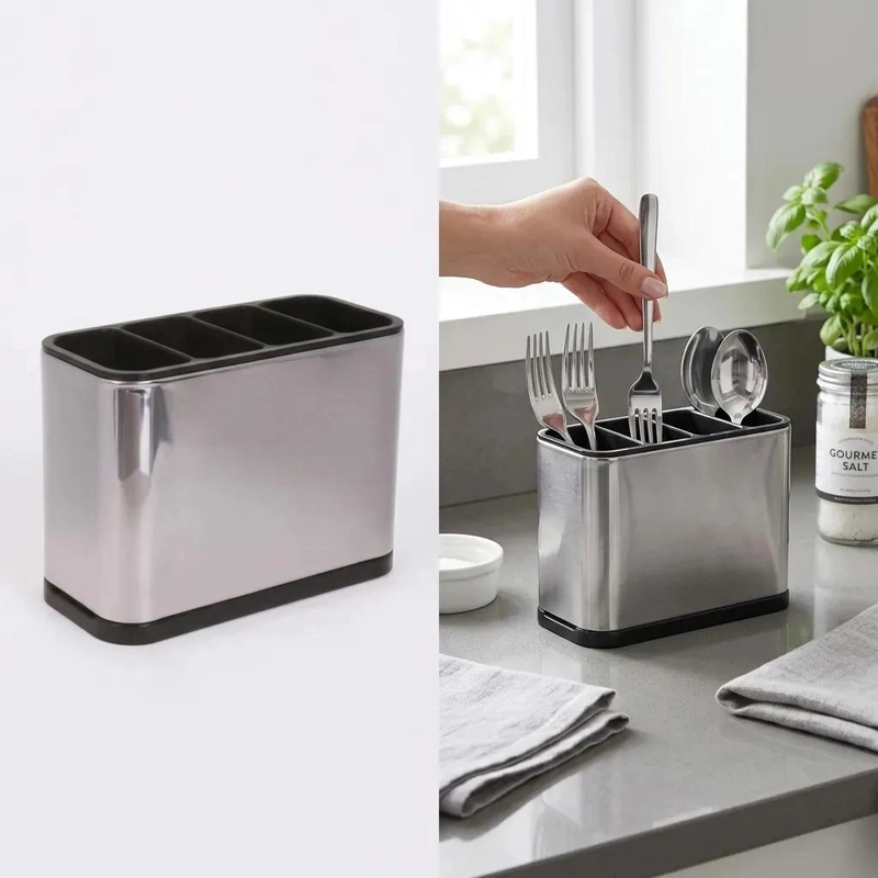 ORGANIZADOR DE CUBIERTOS DE ACERO INOXIDABLE CON 4 COMPARTIMENTOS - 4