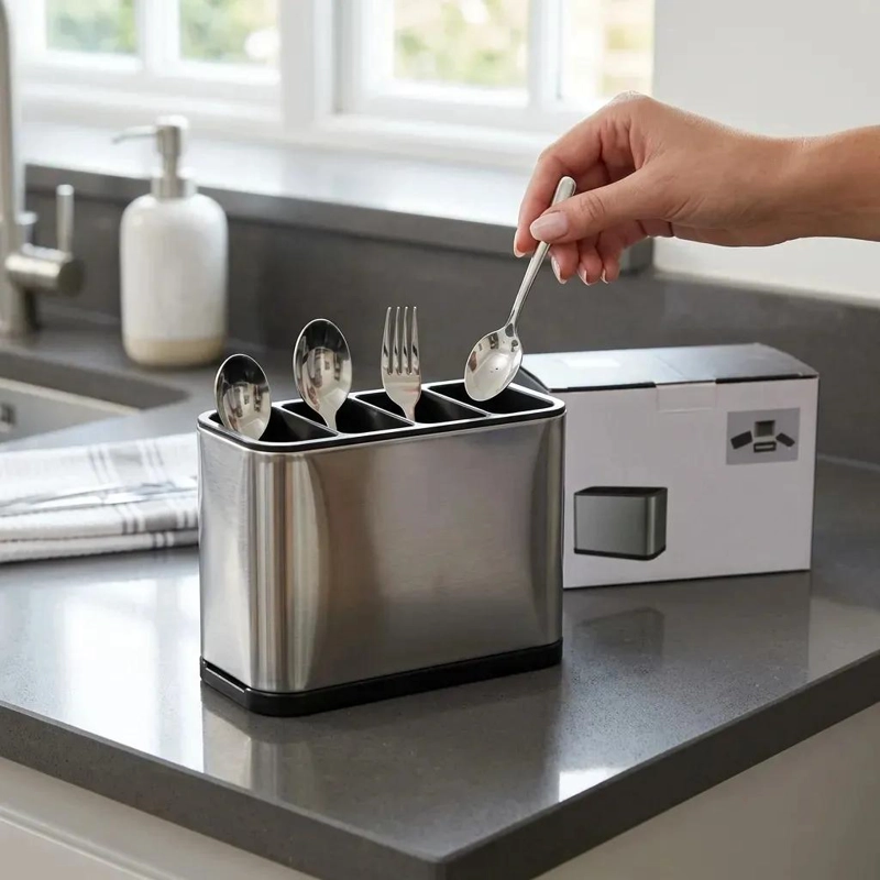 ORGANIZADOR DE CUBIERTOS DE ACERO INOXIDABLE CON 4 COMPARTIMENTOS - 5