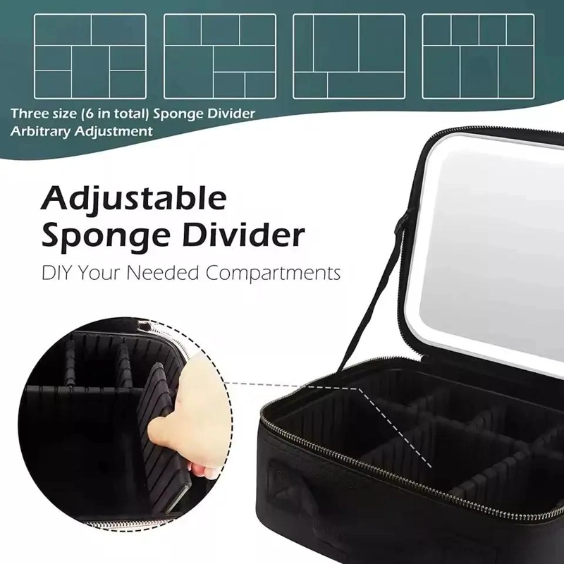 ESTUCHE ORGANIZADOR DE MAQUILLAJE CON ESPEJO LED Y COMPARTIMENTOS - 2