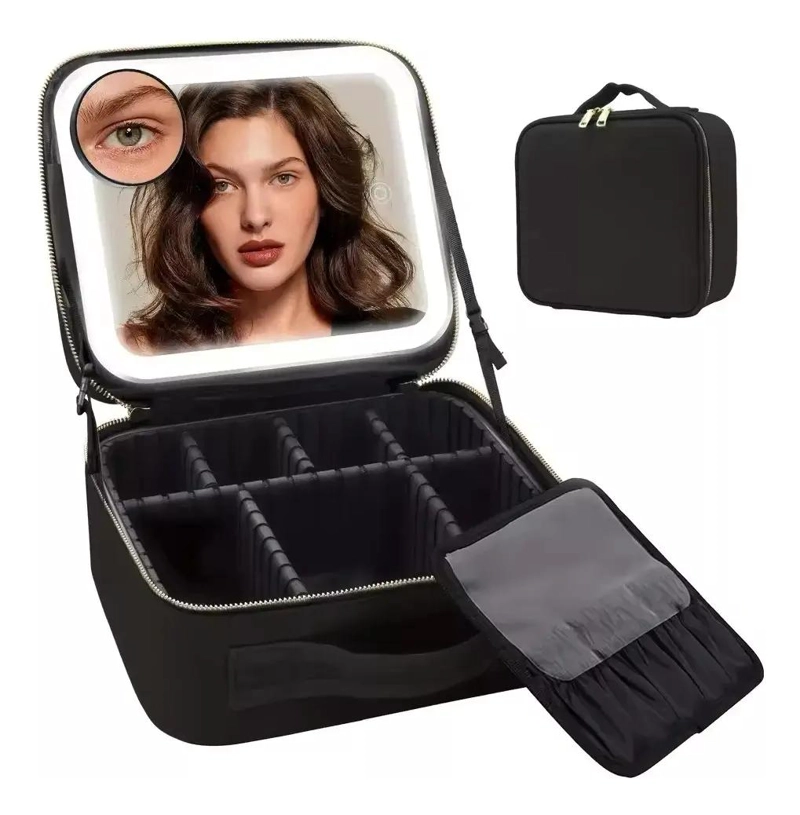 ESTUCHE ORGANIZADOR DE MAQUILLAJE CON ESPEJO LED Y COMPARTIMENTOS - 7