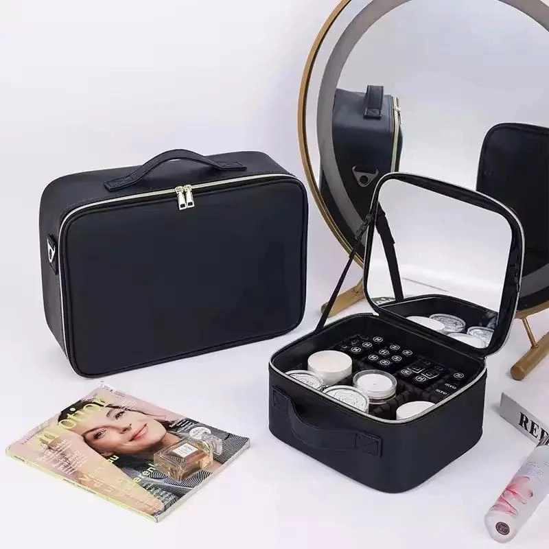 ESTUCHE ORGANIZADOR DE MAQUILLAJE CON ESPEJO LED Y COMPARTIMENTOS - 8