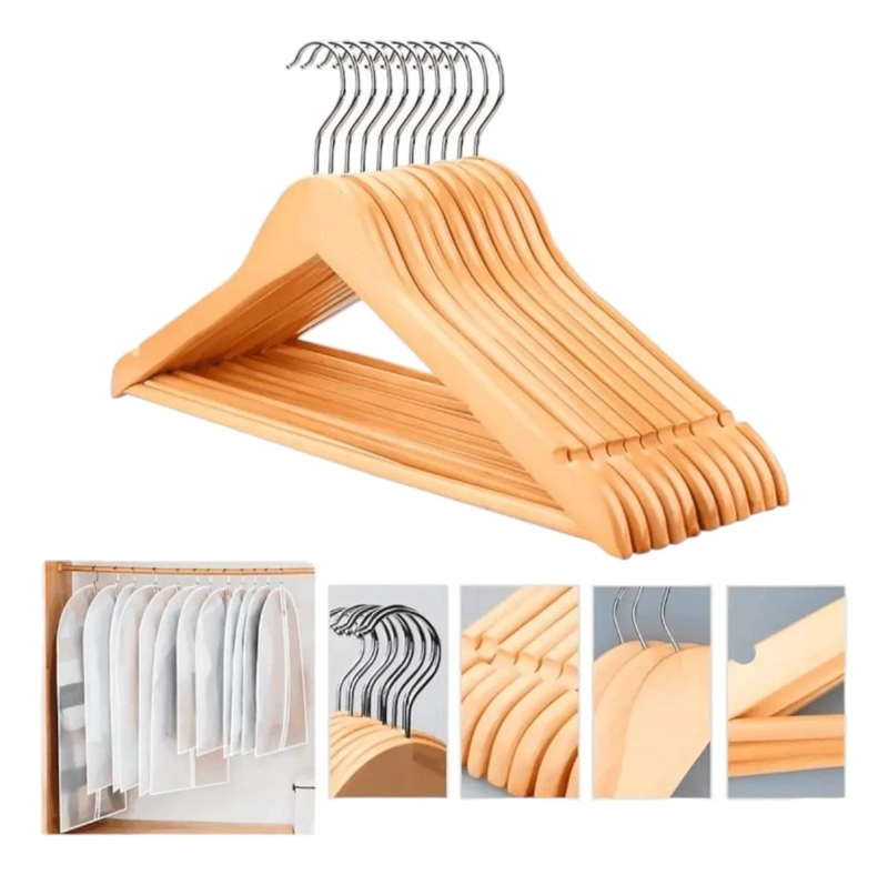 PACK DE 6 COLGADORES DE MADERA PARA ROPA DE 42 CM - 3