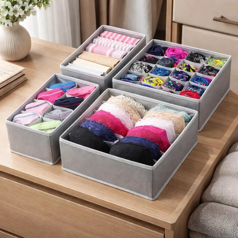 SET DE 4 ORGANIZADORES PLEGABLES PARA ROPA INTERIOR Y ACCESORIOS - 1