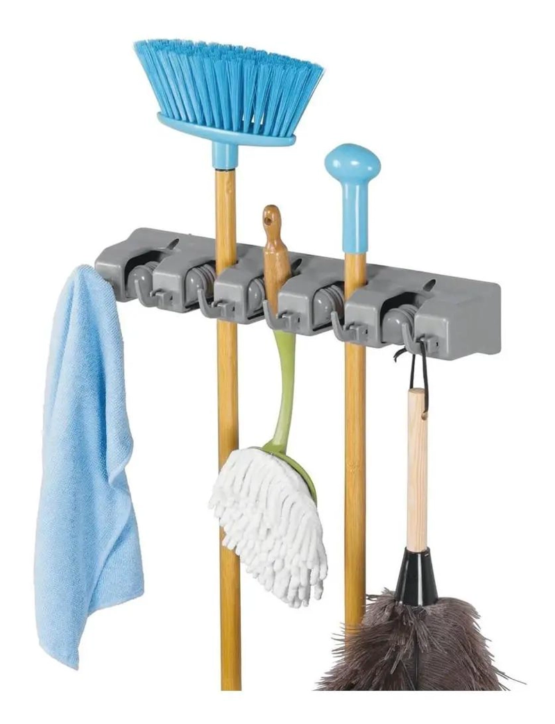 ORGANIZADOR DE ESCOBAS PARA PARED CON 5 GANCHOS Y SOPORTE PRACTICO - 6