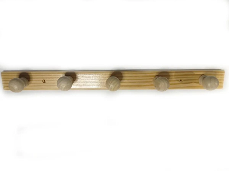 COLGADOR DE PARED DE MADERA NATURAL CON 5 CABEZAS - 1