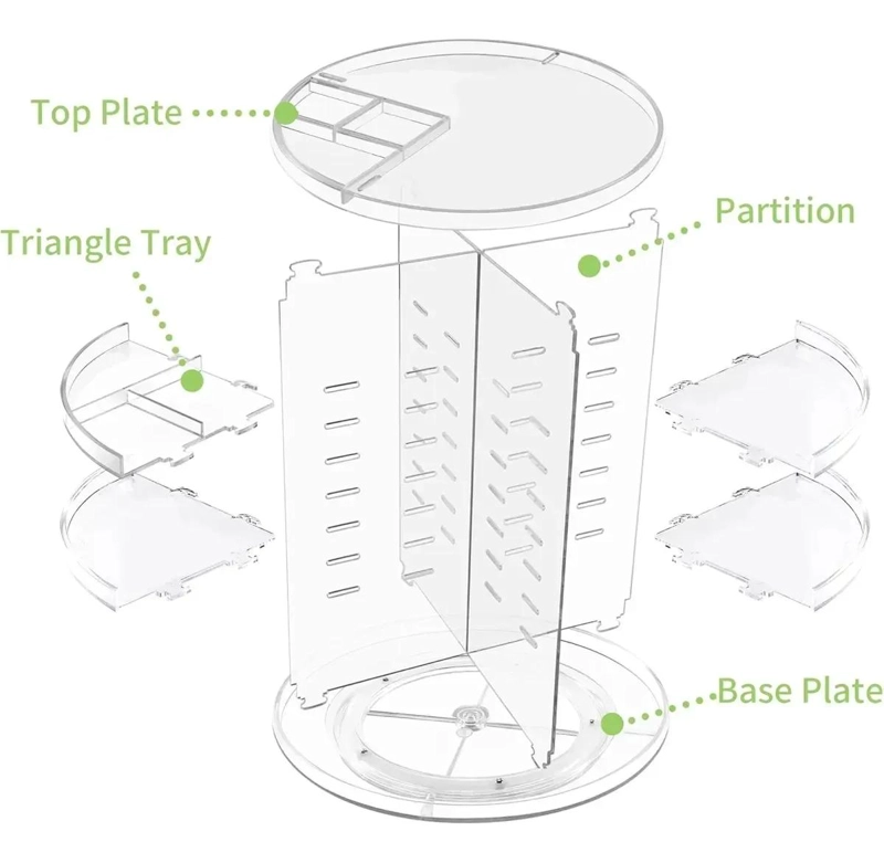 ORGANIZADOR GIRATORIO DE MAQUILLAJE ACRILICO CON 9 COMPARTIMENTOS - 3