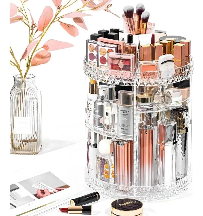ORGANIZADOR GIRATORIO DE MAQUILLAJE ACRILICO CON 9 COMPARTIMENTOS - 4