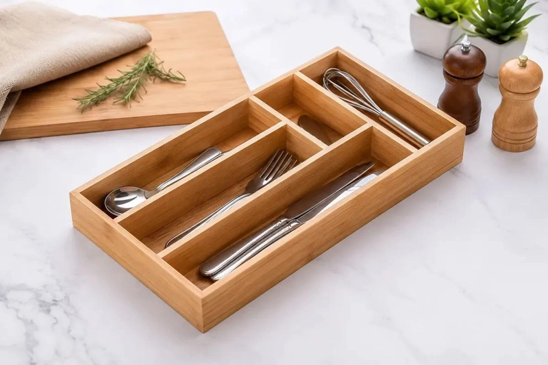 BANDEJA ORGANIZADORA DE CUBIERTOS DE BAMBU CON 5 COMPARTIMENTOS - 2
